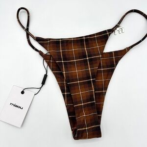 NWT Miaou Itty Bitty Bottom in Brown Chocolate Plaid Bikini Swim Bottoms NEW